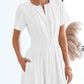 Womens Summer 2026 Casual Midi Maxi Dresses Lightweight Short Sleeve V Neck Elastic Waist Boho Beach Dress Pockets