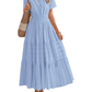 Womens Summer 2026 Casual Midi Maxi Dresses Lightweight Short Sleeve V Neck Elastic Waist Boho Beach Dress Pockets